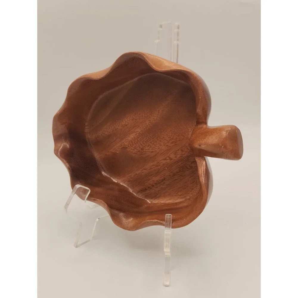 Vintage‎ Harry's Bowl Taro Leaf Monkey Pod Wood Hawaii Brown Wood